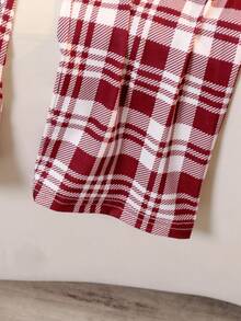 少女圣诞睡衣套装 - 姜饼印花牛奶丝黑色长袖上衣和格子宽松舒适裤，两件套圣诞主题服装 - 黑色 - 查看 5