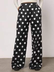 SHEIN BAE 女式圆点印花褶皱口袋休闲裤 - 黑色 - 查看 8