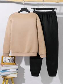 SHEIN 2件組青少年男孩休閒日常舒適字母印花連帽衛衣與寬鬆慢跑褲套裝 男孩休閒套裝 秋冬休閒兩件套 適合生日派對、晚會、表演、婚禮、洗禮、開學典禮 日常穿著 適合學校 適合旅行 適合運動 適合秋冬 - 彩色 - 查看 2