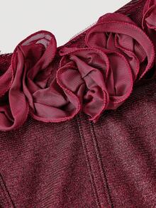 SHEIN MOD Women's Burgundy Glitter Ruffle Collar Midi Dress,Elegant Summer Dining Outfit,Luxury Sparkly Evening Wedding Guest Dress,Glamorous Party Clothing - Hot Pink - View 4