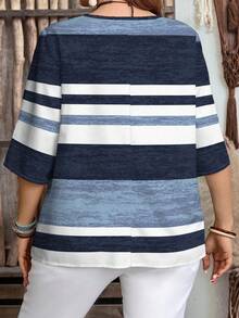 EMERY ROSE Áo sơ mi nữ cổ chữ V kẻ sọc dáng rộng thoải mái - Nhiều màu - Xem 2