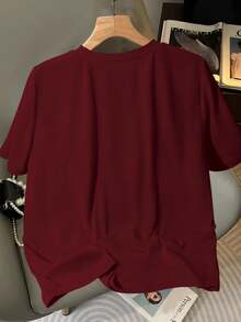 Franclia 女士休闲H型圆领3D蝴蝶结短袖粉色T恤，夏季 - 酒紅色 - 查看 2