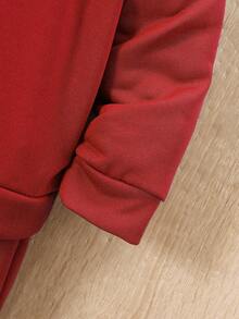 GraphicGems 2 件套年轻男孩休闲鳄鱼和飞机卡通趣味图案印花连帽卫衣和裤子套装，秋冬 - 紅色 - 查看 4