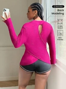 Rhythm Era Camicia sportiva a maniche lunghe con schiena traforata per taglie forti - Viola - Visualizzare 1