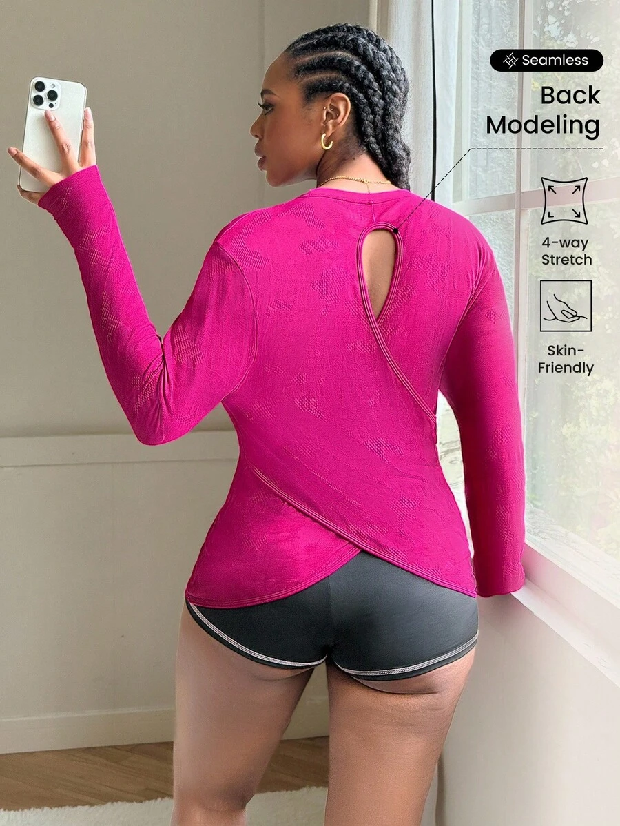 Rhythm Era Camicia sportiva a maniche lunghe con schiena traforata per taglie forti - Viola - Visualizzare 1