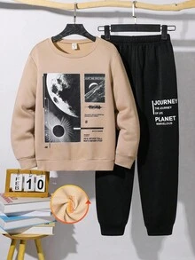 SHEIN 2件組青少年男孩休閒日常舒適字母印花連帽衛衣與寬鬆慢跑褲套裝 男孩休閒套裝 秋冬休閒兩件套 適合生日派對、晚會、表演、婚禮、洗禮、開學典禮 日常穿著 適合學校 適合旅行 適合運動 適合秋冬 - 彩色 - 查看 4