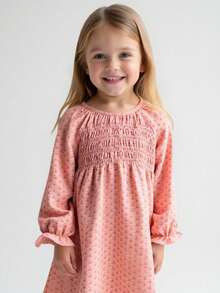 Maija Kids Maija Kids 小女孩碎花圓領洋裝 女孩花卉洋裝 女孩長袖洋裝 女孩鬆緊抓皺洋裝 小女孩洋裝 秋冬款 - 粉色 - 查看 3