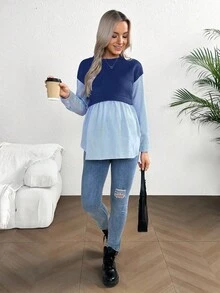 SHEIN Striped Patchwork Casual Maternity Sweatshirt