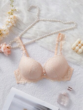 1 件蕾丝花边舒适加垫钢圈文胸，性感提升和支撑女士内衣