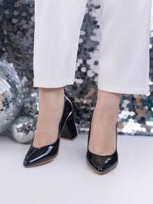 Zapatos de tacón grueso tipo bloque para mujer - Negro - Ver 3