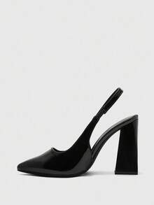 CUCCOO BIZCHIC Women's Fashion Pointed Toe Chunky High Heel Black Minimalist Pumps, Backstrap Slingback Heels For Daily Commute, Work, Shopping, Party, Suitable For Women