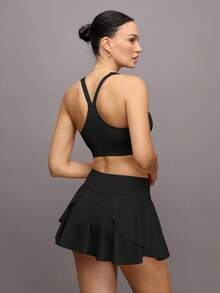 Activina Ladies' Fashionable Solid Color Sports Bra & Skirt Set,Women Tennis Outfit Workout Women Set - Black - View 2