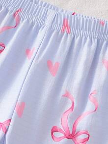 2 件套女婴樱桃印花长袖开衫和裤子睡衣套装，梭织面料 - 藍色 - 查看 5