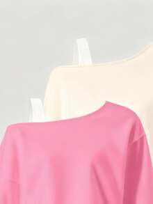 2pcs/Set Tween Girls' Elegant Cold Shoulder Long Sleeve Sweatshirt, One Shoulder With White Strap, Ribbed Cuffs, Suitable For Travel, Outing, School - Multicolor - View 4
