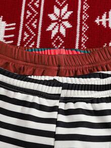 Playful Pals 4pcs/Set Crew Neck Long Sleeve Elastic Waist Pants Two Pieces Set,Red Stripe Santa Claus Pattern,Beige Deer Print,White,Winter,Traditional,Wedding - Multicolor - View 6