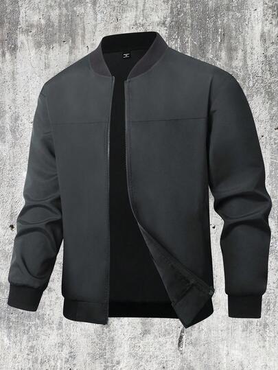 Manfinity Homme 加大码男士休闲轻薄纯色长袖外套，夏季男士拉链外套