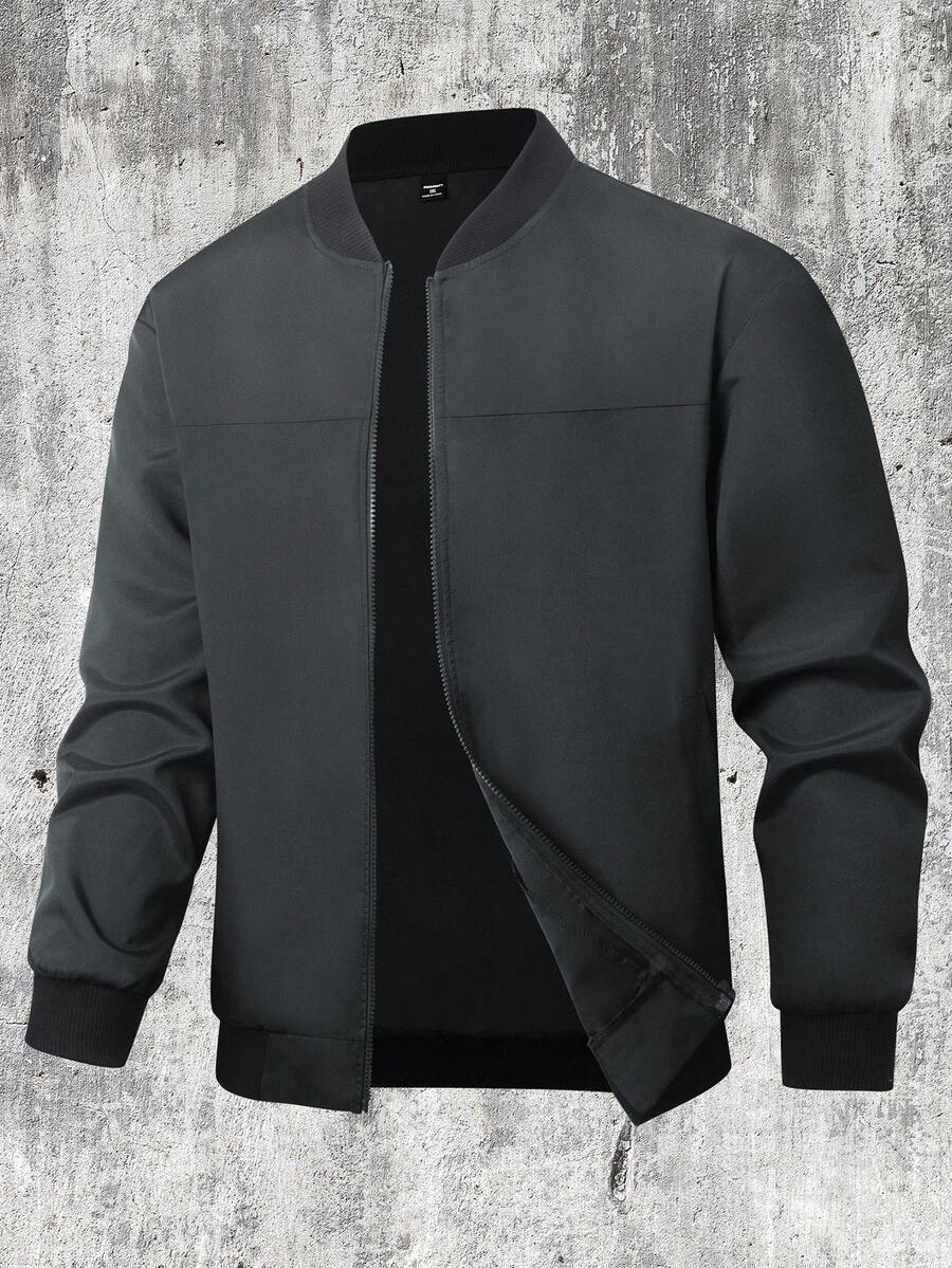 Manfinity Homme 加大码男士休闲轻薄纯色长袖外套，夏季男士拉链外套