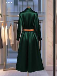 Franclia 新款收腰长款舞会礼服领女式连衣裙，春秋季 - 墨綠色 - 查看 3
