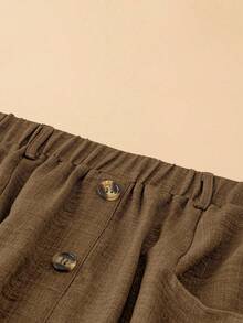 EMERY ROSE Falda casual decorativa de un solo botonadura de unicolor para tallas grandes - Camel - Ver 5