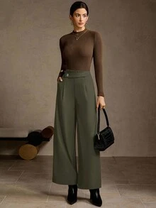 MOTF PREMIUM 褶皱纽扣裤 - 軍綠色 - 查看 7