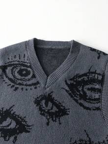 Manfinity CasualKnits Men's Casual Eye Pattern Knitted Vest, Autumn/Winter - Grey - View 3
