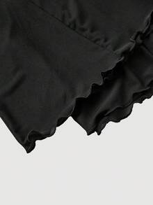 SHEIN MOD 女士优雅纯色透视哥特风黑色喇叭裤，适合秋冬季、感恩节、圣诞节、新年、派对等场合 - 黑色 - 查看 5