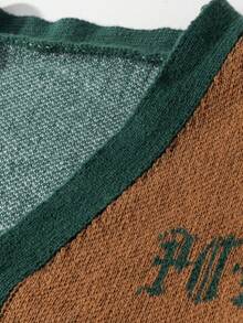 Manfinity CasualKnits Men's Casual Commuting College Style Patchwork Letter Pattern Button-Up Cardigan, Autumn/Winter - Multicolor - View 4