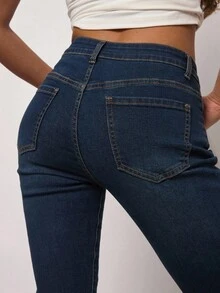 SHEIN BAE 女士休闲通勤简约纯色高腰紧身牛仔裤，不含腰带