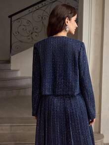 ZEYLAH Women's Elegant Chain Decor Jacket - Navy Blue - View 3