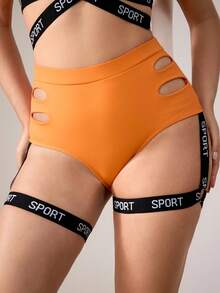 Menodora SHEIN Sport Damen Halloween-Themen Einfarbig Hoher Bund Cut Out Sportunterwäsche