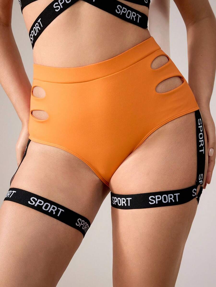 Menodora SHEIN Sport Damen Halloween-Themen Einfarbig Hoher Bund Cut Out Sportunterwäsche