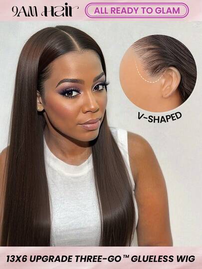 ALL READY WIG 升级版 13x6 无胶蕾丝前假发深棕色预拔预剪蕾丝皮肤融化丝滑直发真人发带抽绳帽真人发假发