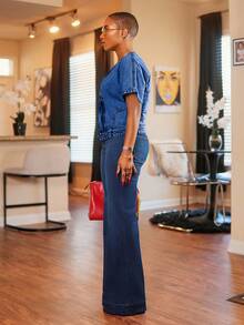 SHEIN Tall Women's Fashionable Casual Versatile Denim Jacket And Coat - Dark Wash - View 3