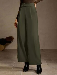 MOTF PREMIUM 褶皱纽扣裤 - 軍綠色 - 查看 5