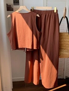 Comfortcana 波西米亚度假棕色编织印花系带套装 - 棕色 - 查看 2