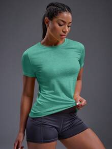 Powerista Slogan Graphic Sports Tee Gym Women Shirts - Green - View 5