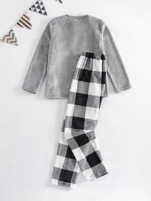 Genkimix Kids 男童拼色格子口袋长袖睡衣套装，秋冬