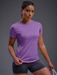Powerista Camiseta deportiva con gráfico de eslogan para mujeres - Morado - Ver 2