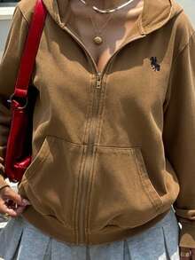 Muchica Sudadera con capucha de estilo ecuestre bordada, casual y para ir al trabajo, para primavera/otoño