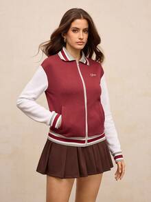 Activina Damen Kontrast-Farbe Dicke Langarm Sportjacke - Bordeaux - Übersicht 4