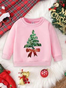 Baby Girl Casual Fashion Colorful Gradient Letter Graphic Print Basic Round Neck Sweatshirt, Sibling Matching (Sold Separately) - Pink - View 3