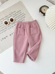 SHEIN Süße, lässige, vielseitige Cordhose mit Thermofutter in Rosa für Babys
