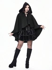ROMWE Goth Gothic Style Hooded Long Cloak Woolen Coat For Women