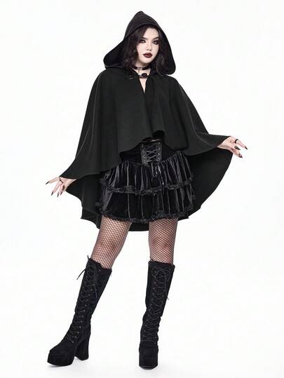 Goth Gothic Style Hooded Long Cloak Woolen Coat For Women