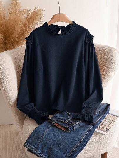 CosyJoli Plus Size Women Casual Solid Color Shirt, Autumn/Winter