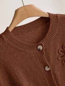 CosyJoli Plus Size Casual Handmade 3D Flower Batwing Sleeve Cardigan Brown - Brown - View 5