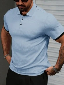 Manfinity CasualCool Áo Polo nam tay ngắn phối viền tương phản, phong cách mùa hè cổ điển, màu xanh nhạt, áo polo nam tay ngắn, áo polo mùa hè cho nam, áo polo cổ bẻ, áo polo nam công sở phong cách cổ điển, thích hợp cho các hoạt động hàng ngày, cuối tuần, ngoài trời, du lịch, môi trường làm việc thoải mái hoặc các dịp bán trang trọng, quà tặng cho bạn trai/chồng, quà kỷ niệm. - Màu xanh lam - Xem 3