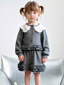 Maija Kids Maija Kids 2 件套年轻女孩套装：彼得潘领夹克和裙子 - 灰色 - 查看 1