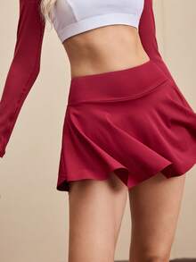 Cheerettes Women's Solid Color High-Waisted Pocketed Fitness Skort, Sports Athletic Skirt