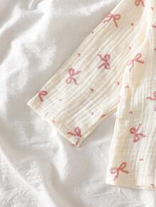 2pcs Baby Girls' Long Sleeve Top And Pants Set, Cardigan With Bow Pattern, Casual & Cute, Suitable For Spring/Autumn - White - View 6